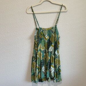 Natural Life Womens Medium Patchwork Green Floral Boho‎ Hippie Tunic Mini Dress
